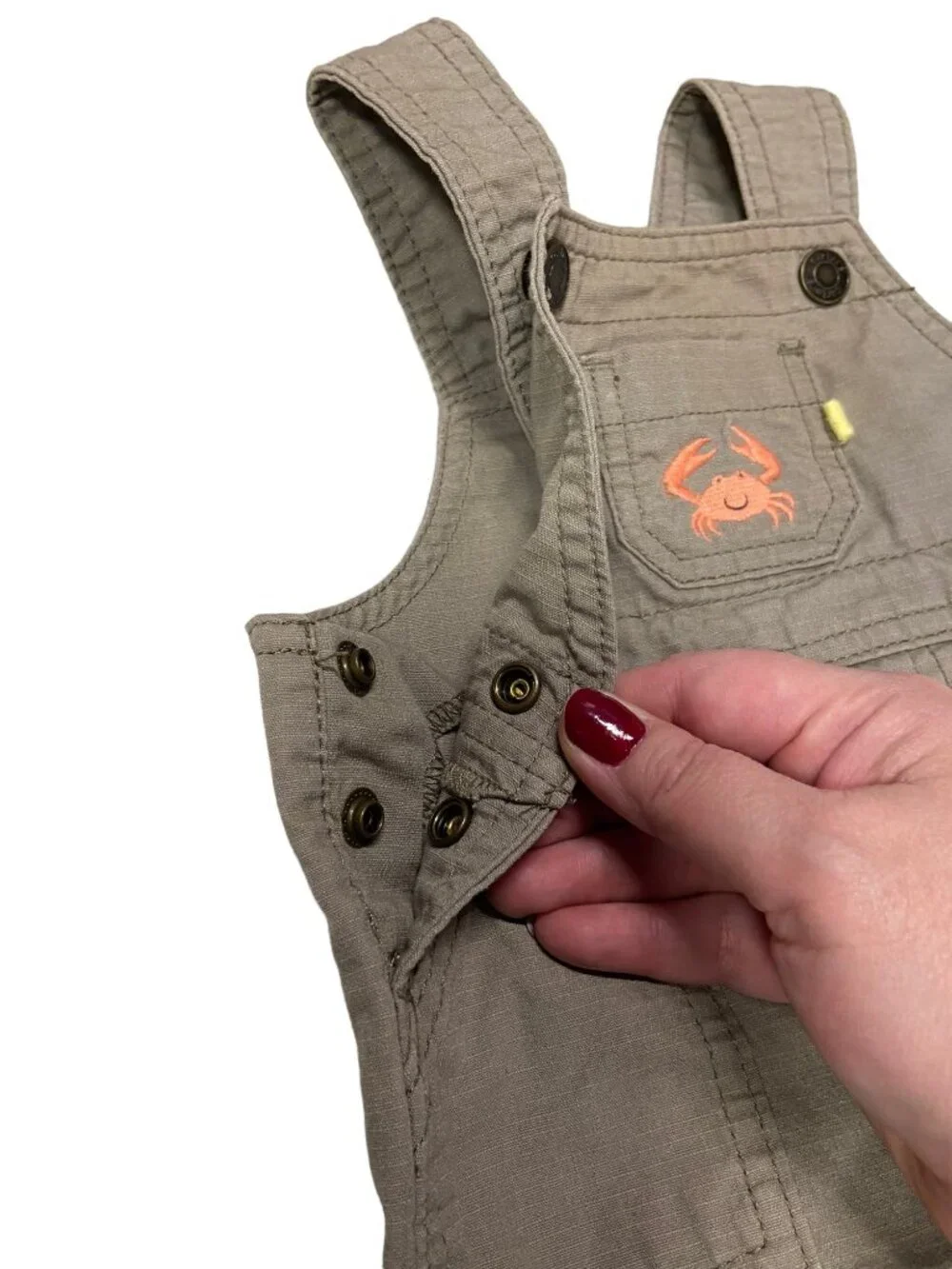 Carters Baby  Boy Crab Embroidered Overalls Beige Size 3 Months Coastal Summer